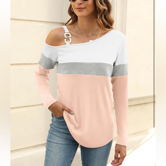 Color Block Off-Shoulder Sweater - Picture 3 of 6